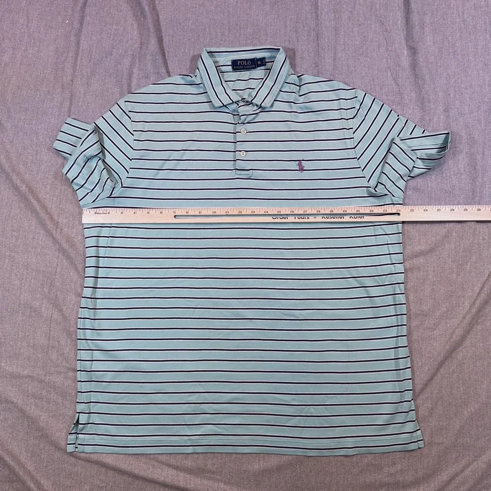 Polo Ralph Lauren Polo Shirt Mens XL Striped Classic Fit Short‎ Sleeve Teal